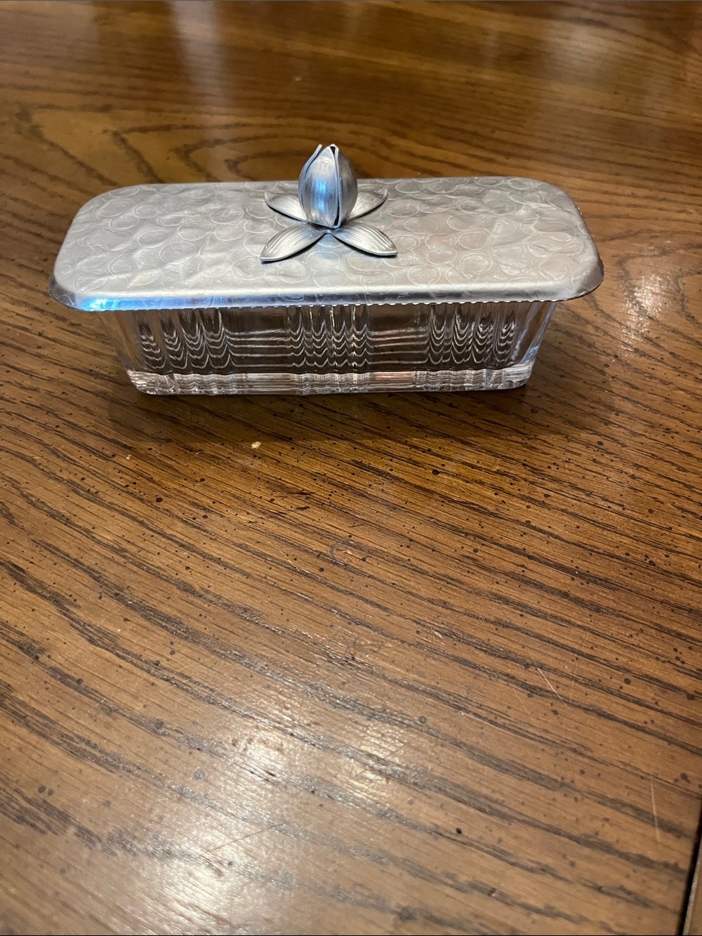 Rodney‎ Kent hammered aluminum and glass butter dish